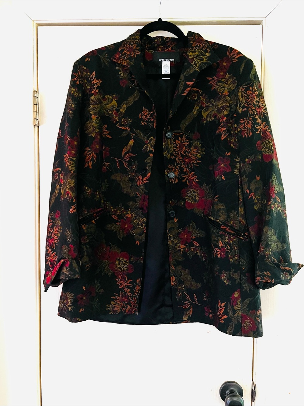 VTG 90s Jones NY Brocade Victorian Edwardian Boho Tuxedo Satin Black Blazer 12